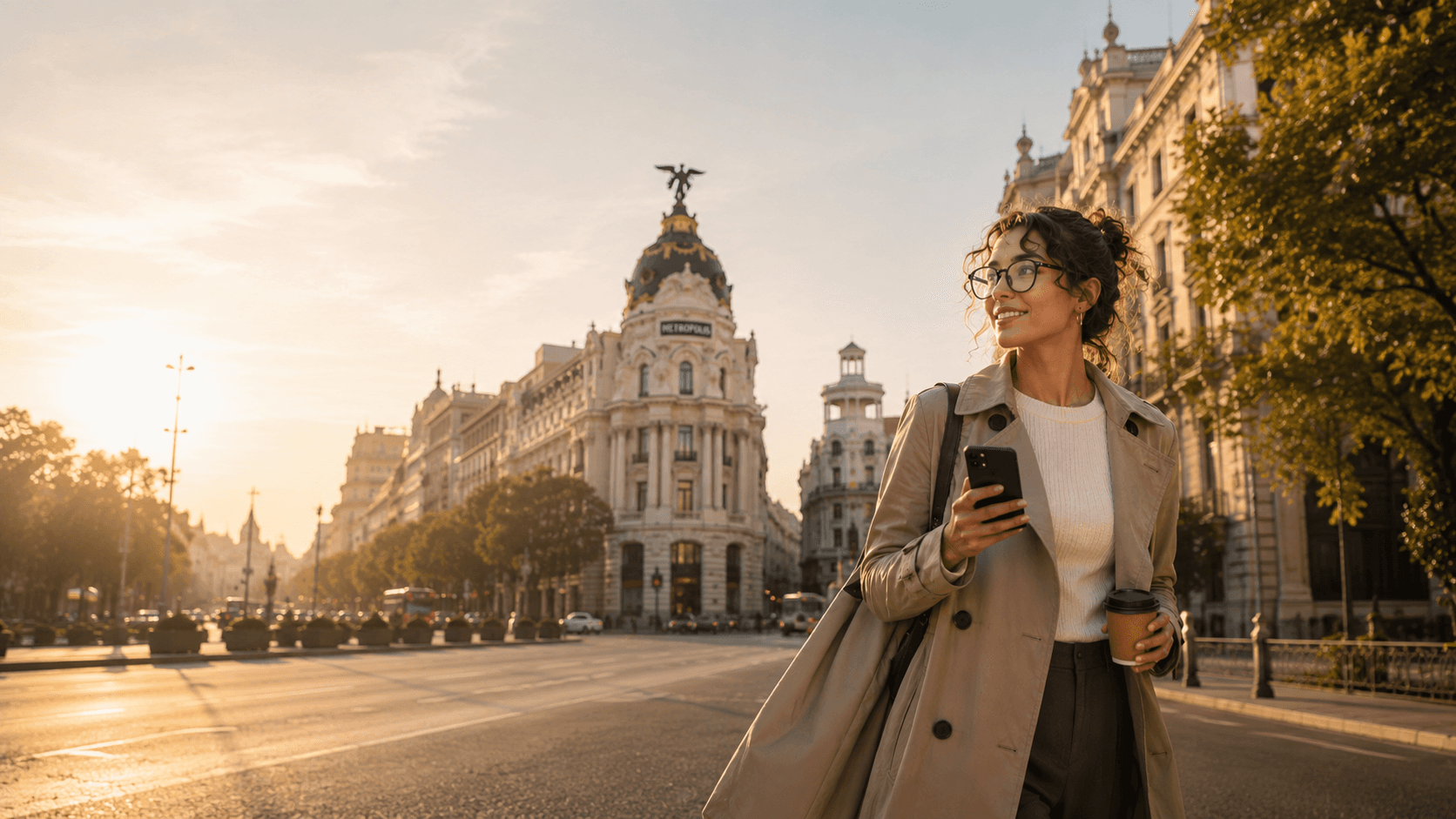 Viajero con teléfono usando eSIM en Europa
